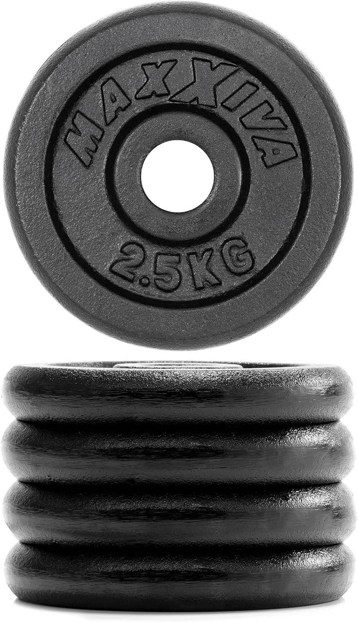 MAXXIVA Hantelscheiben 8er Set Gewichtsplatte je 2,5 kg Gusseisen schwarz 20 kg Fitness Krafttrainin