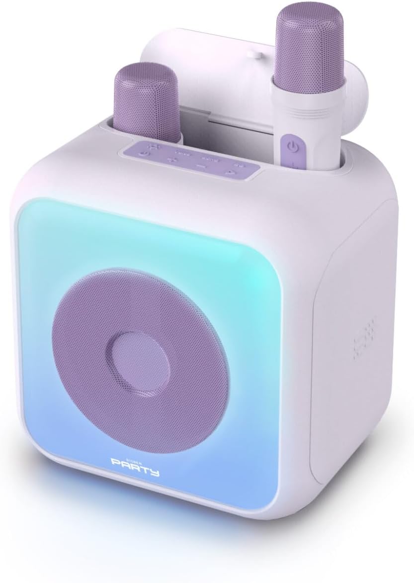 Enceinte karaoké lumineuse - BIGBEN - Lavande - Bluetooth, 30W, 2 micros sans fil USB-C, Égaliseur,