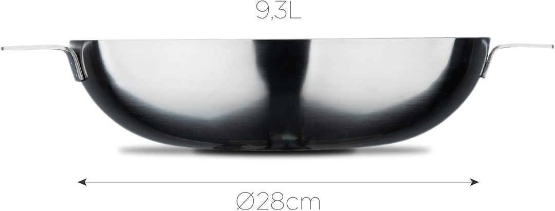 MasterPRO SIGMA - Wok ohne Deckel 28 cm 3.4L Edelstahl - Swiss Crystals Keramikbeschichtung - Langer