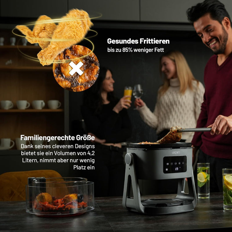 Lauben Glass&Grill Air Fryer 3in1 5500BG Heissluftfritteuse mit Inhalt 5,5 l, Frittierkorb aus Glas,