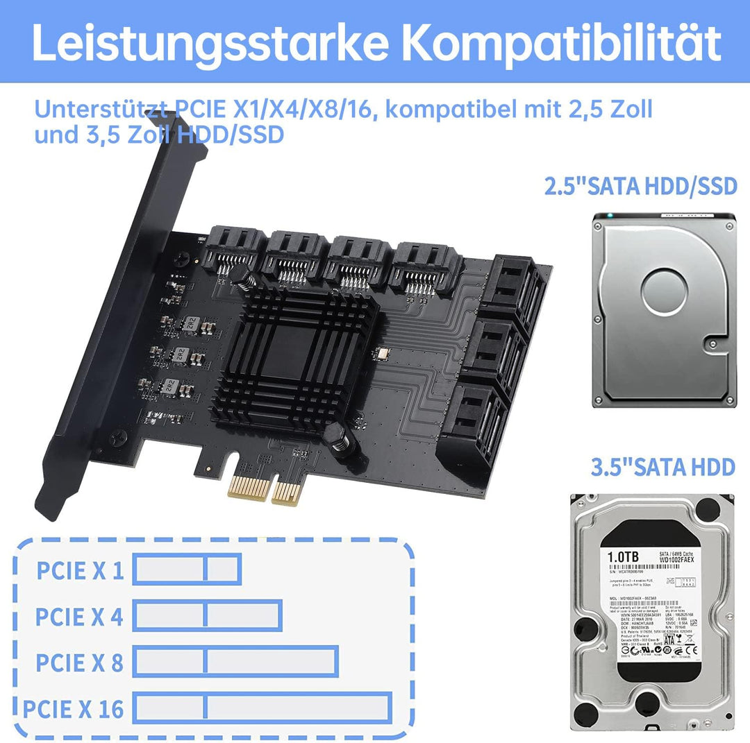 PCIE zu SATA Karte 10 Port mit 10 SATA Kabel, 6Gbps SATA 3.0 Controller PCI Express Erweiterungskart