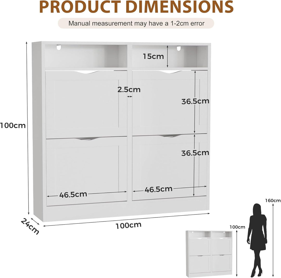 ELUCHANG Schuhschrank schmal mit 4 Klappen / 8 Ablagen, Platzsparender Schuhkipper Schuhkommode, Ges