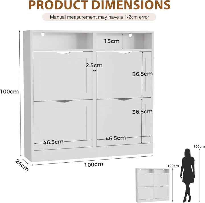 ELUCHANG Schuhschrank schmal mit 4 Klappen / 8 Ablagen, Platzsparender Schuhkipper Schuhkommode, Ges