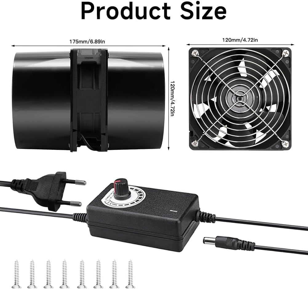 Rohrventilator 100mm Regelbar, Rohrlüfter mit Stecker Upgrade Controller, Abluftventilator für Grow-