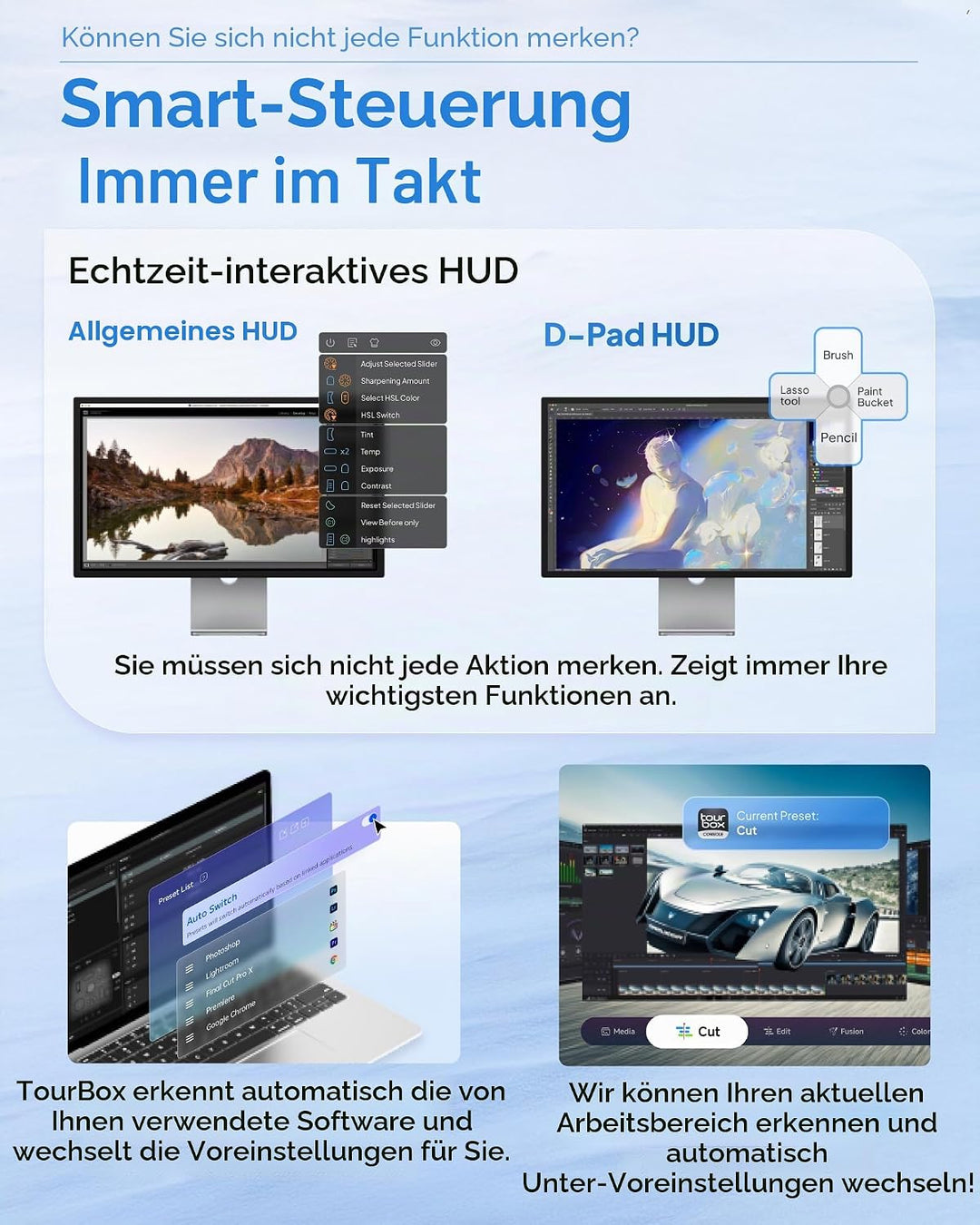 TOUR BOX Elite Plus, iPad-Zeichnen, Bluetooth-Controller für Video- und Foto- Bearbeitung, Mac/Windo