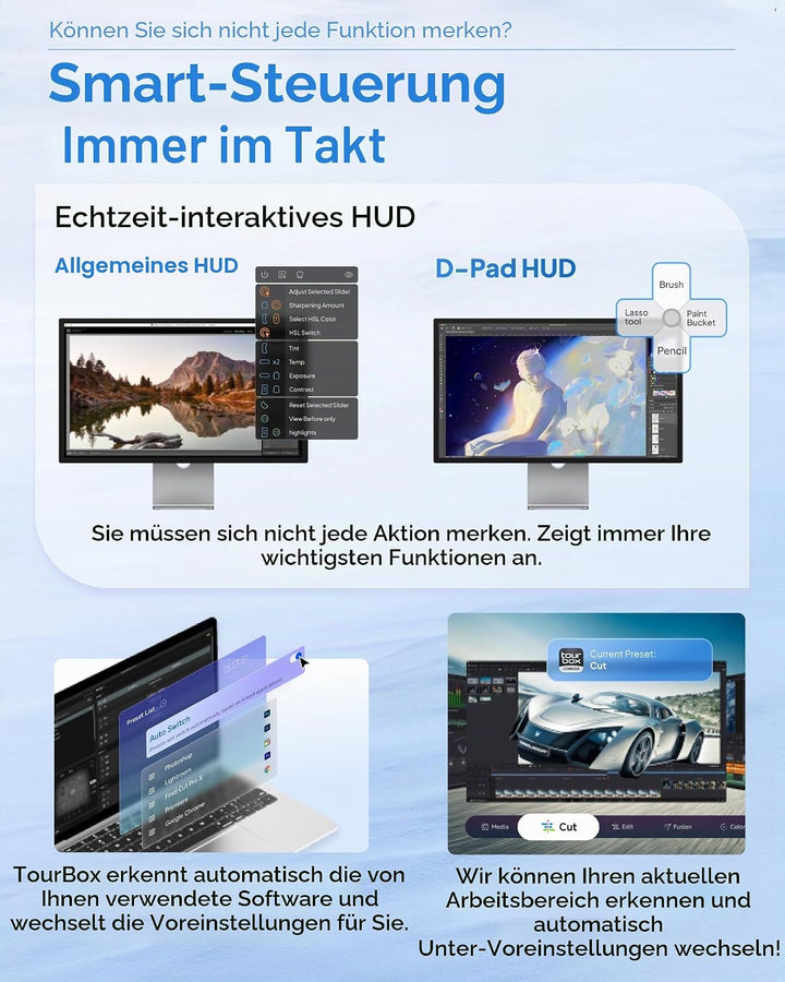 TOUR BOX Elite Plus, iPad-Zeichnen, Bluetooth-Controller für Video- und Foto- Bearbeitung, Mac/Windo