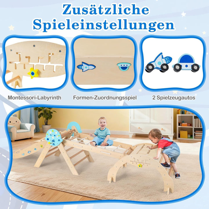 FANTASK 7 in 1 Klettergerüst Indoor, Kletterdreieck 4er Set mit Rutsche, Kletterbogen, Netz, inkl. d