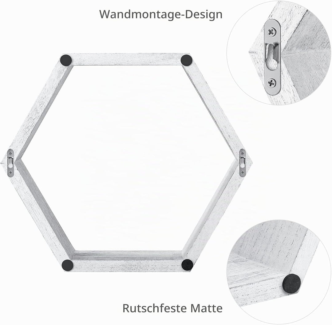 Sechseckige schwebende Regale, Wandmontage, Bauernhaus-Holzaufbewahrung, Wabenwandregal, Set mit 3 s