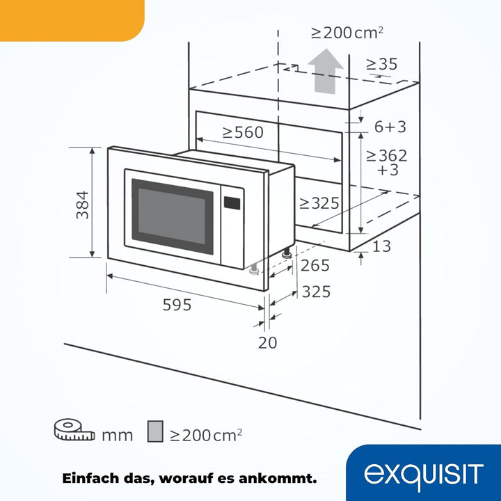 Exquisit Einbaumikrowelle EMW10-020 inox | 800 W Leistung | Kinderleichte Bedienung | Einfacher Einb