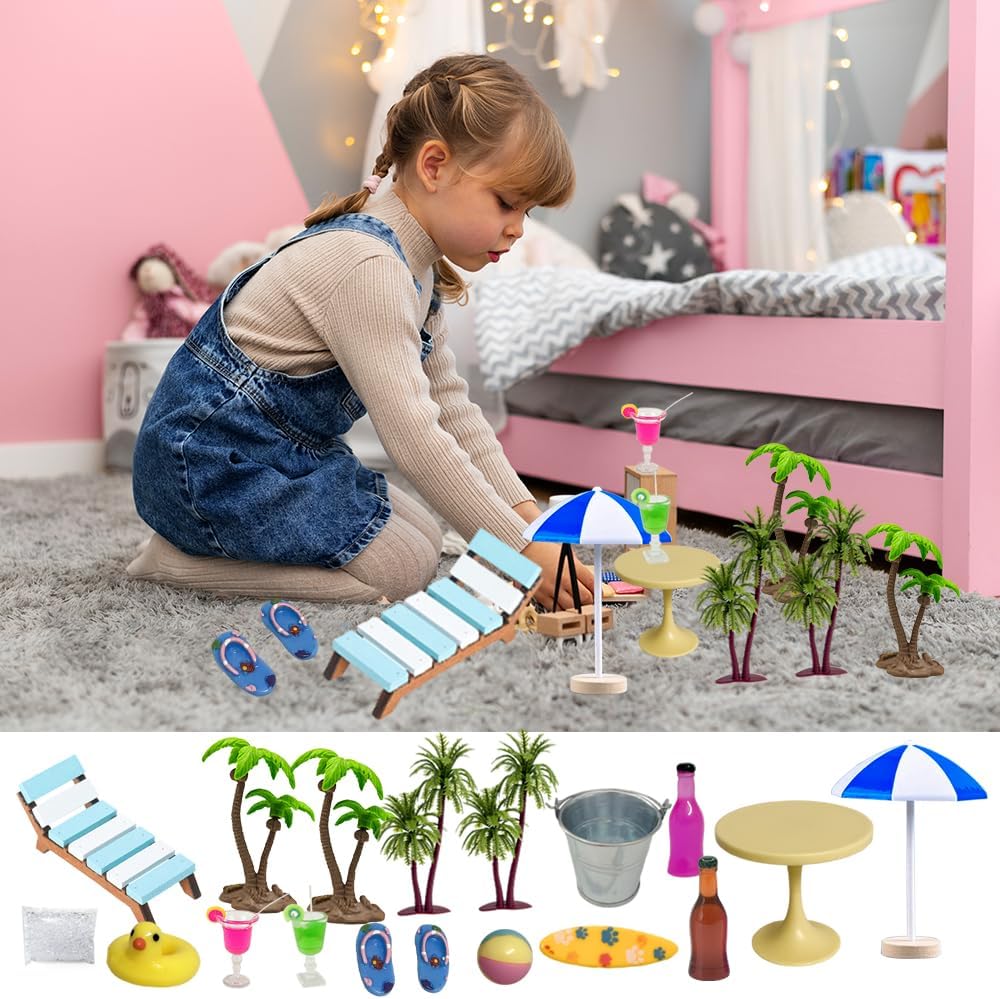 Golgner 18 Pcs Miniatur Deko Sauna Zubehör, Strand Mikrolandschaft, Strand Deko Miniatur Set, mit Mi
