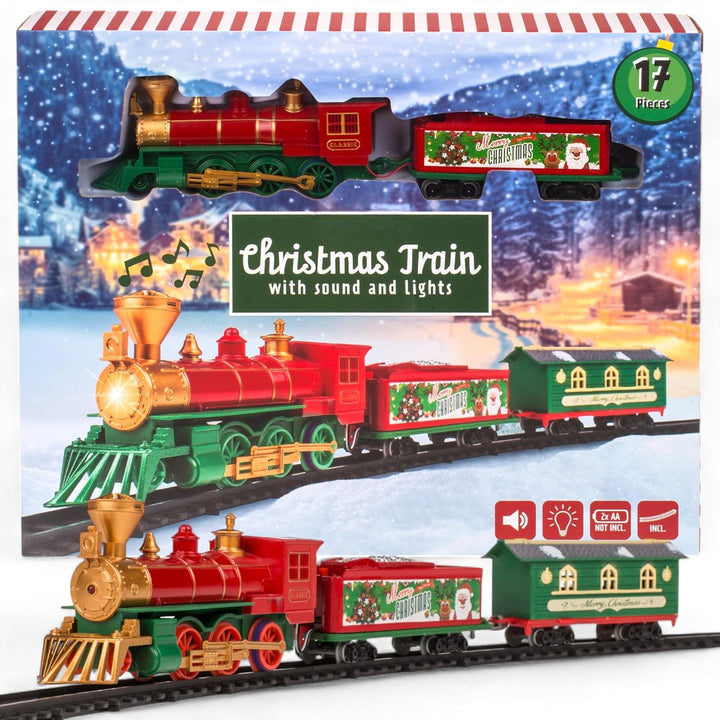 MIJOMA Weihnachtszug 17-teilig: Nostalgische Weihnachtseisenbahn mit Licht & Sound, inkl. Schienen,
