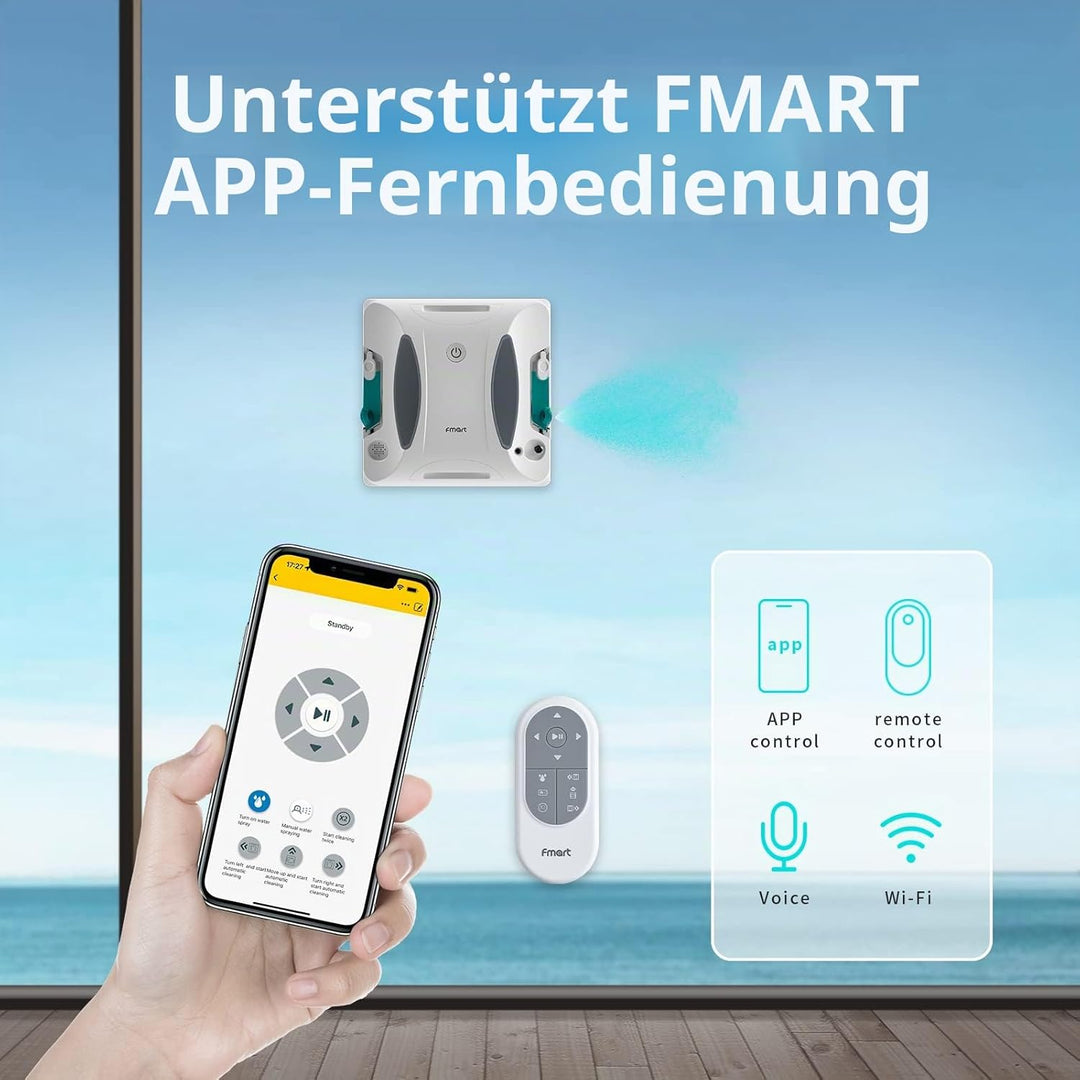 Fmart W6 fensterputzroboter mit sprühfunktion, automatischer fensterroboter, leistungsstarke 3800pa
