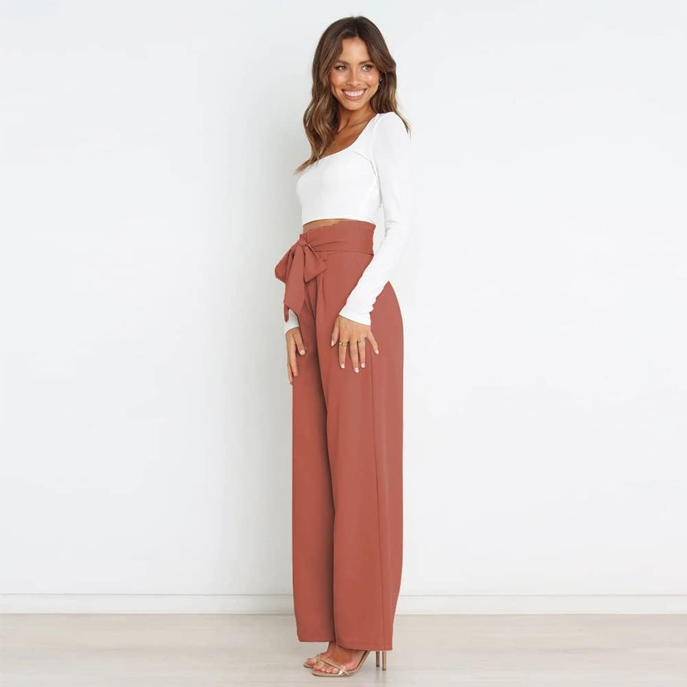 Odizli Damen Elegant High Waist Lang Weite Hose Sommer Business Festlich Anzughose mit Gürtel L Zieg