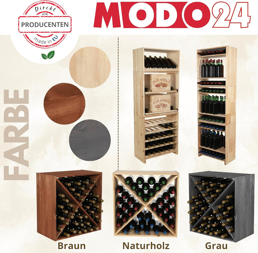 Flaschenregal mit Auszugsböden, Weinregal Massivholz für 30 Flaschen, Weinschrank, Modulares Weinstä