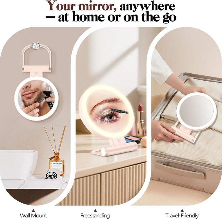 B Beauty Planet Kosmetikspiegel mit Beleuchtung, 30 fache/1-fach Doppelseitige Tischspiegel,3 Farbli