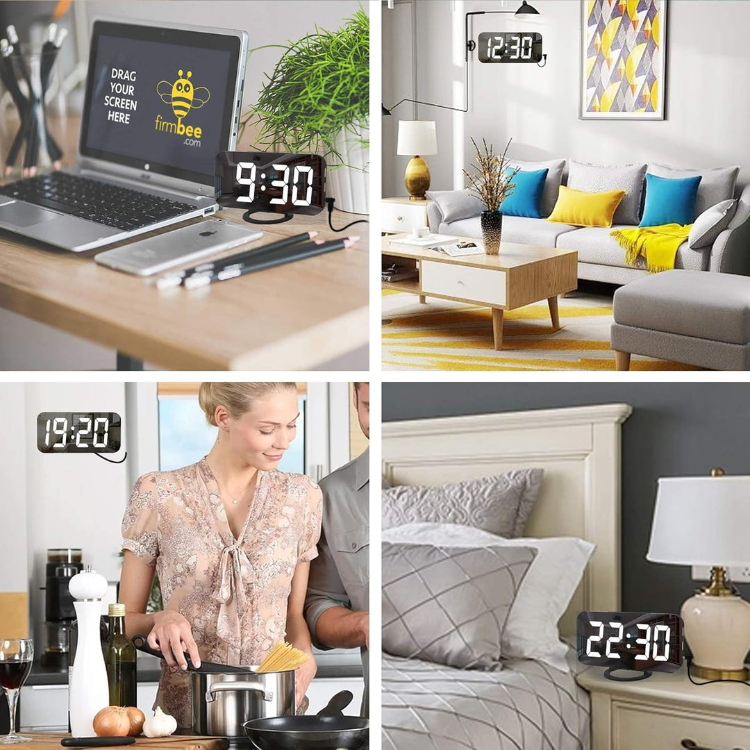 SZELAM Digitaler Wecker, Wecker am Bett, 7-Zoll-LED-Spiegelwecker, mit 2 USB-Ladeanschlüssen, Schlum
