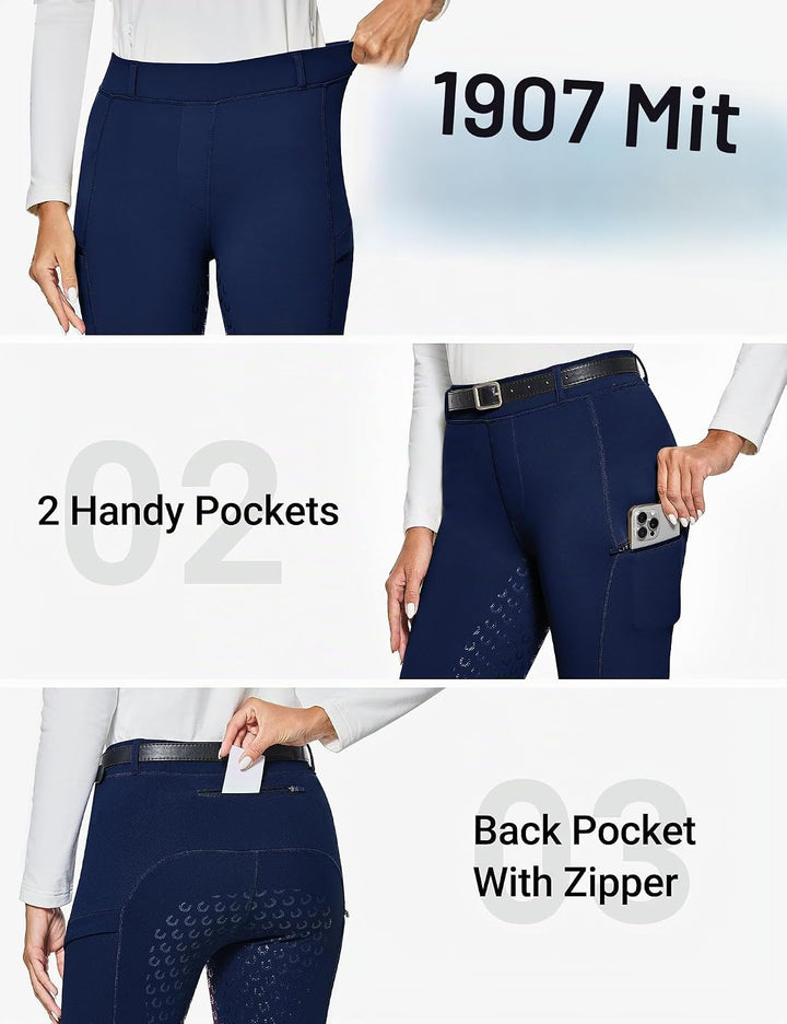 FitsT4 Sports Damen Winterreitleggings Fleece-Reithose Silikon Vollbesatz Reithose mit Reissverschlu