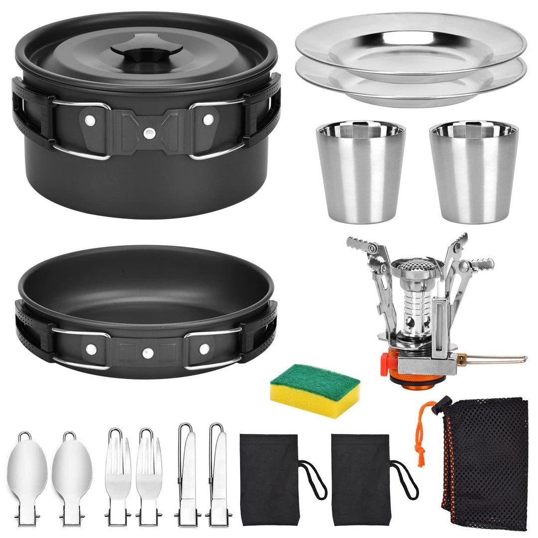 Queta Camping Kochgeschirr Set 17-teiligs Cookware Kit Picknick Töpfen für 2-3 Personen Zum Camping