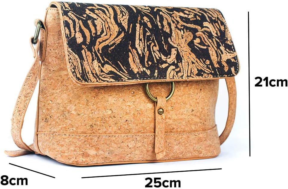 DeCarbonize Crossbody Handtasche aus Kork Veganleder Nachhaltig Damen Umhängetasche, Café Vienna