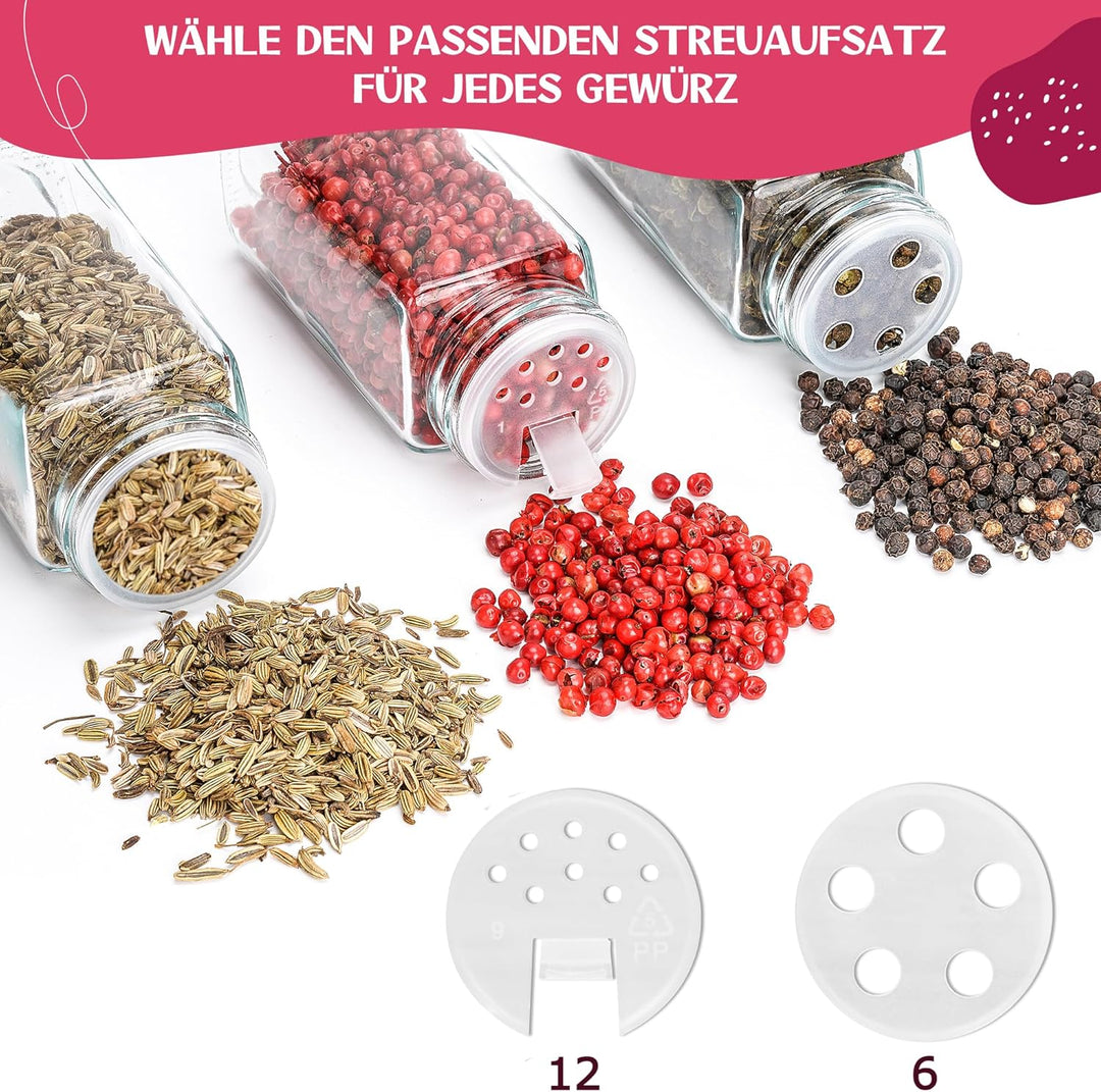 Happy Lemuro 24er Gewürzdosen Set [120ml] 301 Etiketten auf Deutsch | Gewürzgläser mit Streueinsatz,