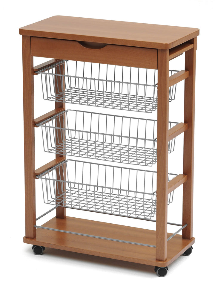 ARREDAMENTIITALIA Küchenwagen RAIKON, Holz - 3 Körbe - Schublade - Farbe: Kirsche Holz AR-It il Cuor