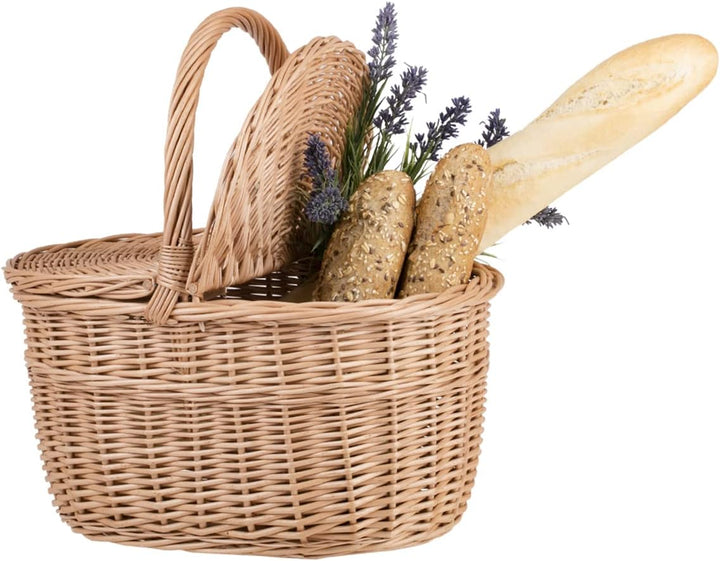 Picknickkorb aus Weide Weidenkorb mit dem Deckel grosser Aufbewahrungskorb für Obst und Gemüse Provi