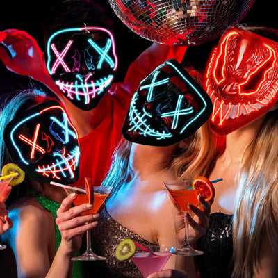OUILA LED Halloween Maske, 2 Pack Neon Leuchtmaske mit 3 Leuchtmodi für Herren, Damen, Cosplay, Hall