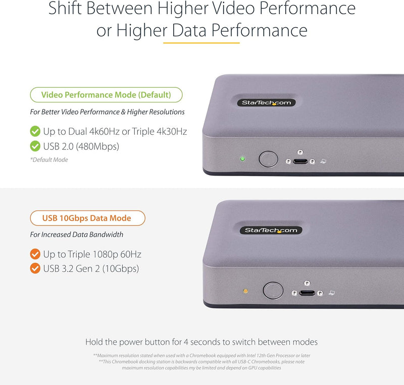 StarTech.com USB-C Docking Station - Google Chromebook Dockingstation - 3x 4K30/Dual 4K60 Monitore -