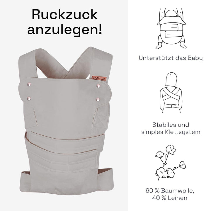 marsupi Babytrage und Neugeborenen-Trage, leichte und kompakte Babytrage mit stabilem Klettverschlus
