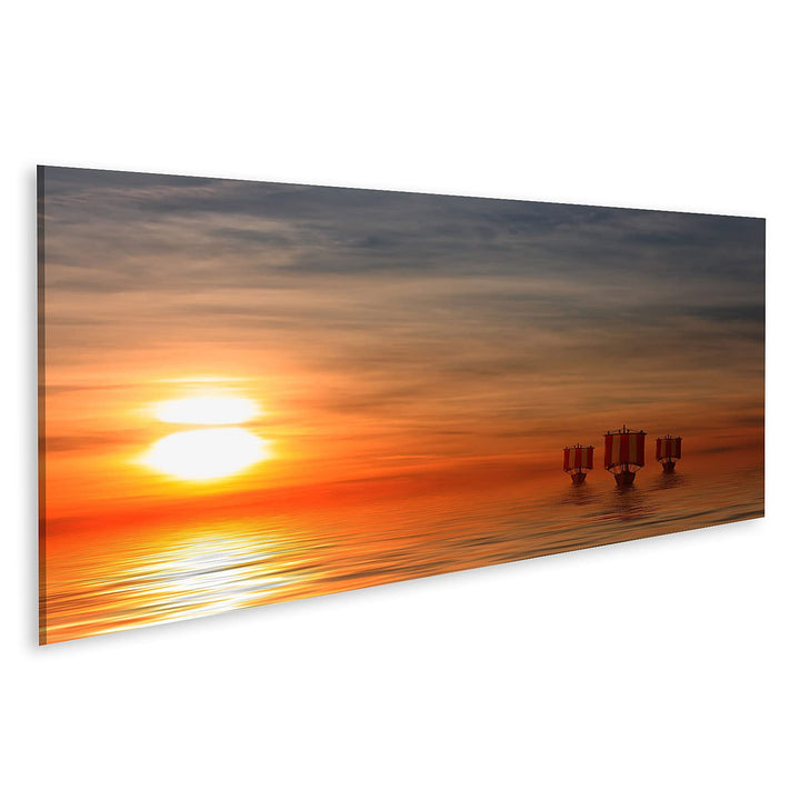 Bild auf Leinwand Wikinger Schiffe Wandbild Poster Kunstdruck Bilder Format: 120x40cm - Panorama, Fo