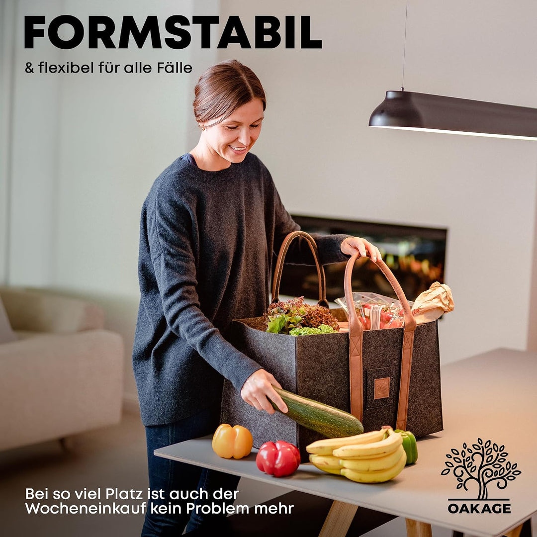 OAKAGE® Einkaufstasche Faltbar Filztasche Shopper Holzkorb für Kaminholz Gross Kaminholzkorb Filzkor