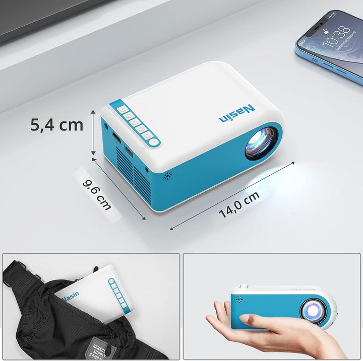 Nasin Mini Beamer, 1080P Unterstützter Tragbarer Filmprojektor, Heimkino und Aussenbereich, Kompatib