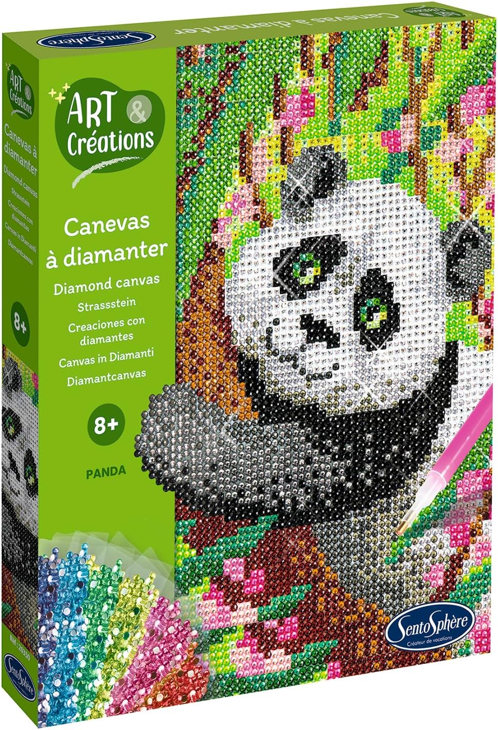 Sentosphère 3920350 Bastelset Strassstein-Bild, Motiv Panda, Kreativ-Set, DIY für Kinder und Erwachs