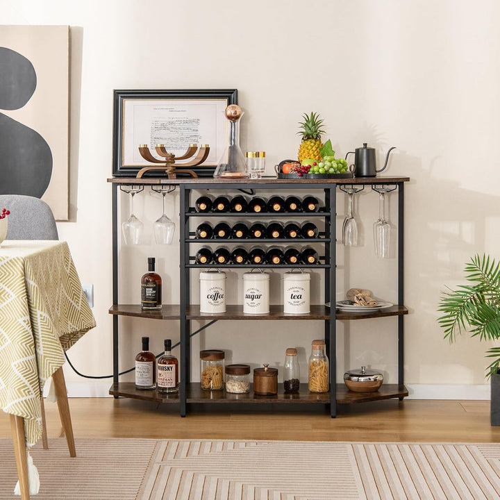 GIANTEX Sideboard mit Weinregal für 21 Flaschen, Schmaler Küchentisch mit 2 USB-Anschlüssen & 2 Stec