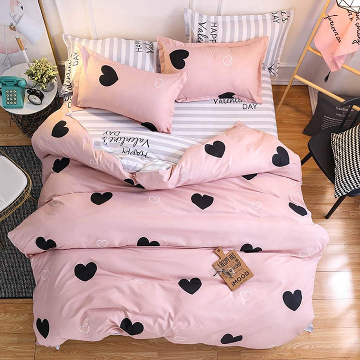 Kinderbettwäsche 135x200 Mädchen Rosa Herzen Motiv Kinder Bettwäsche Set 2 teilig Mikrofaser Bettbez
