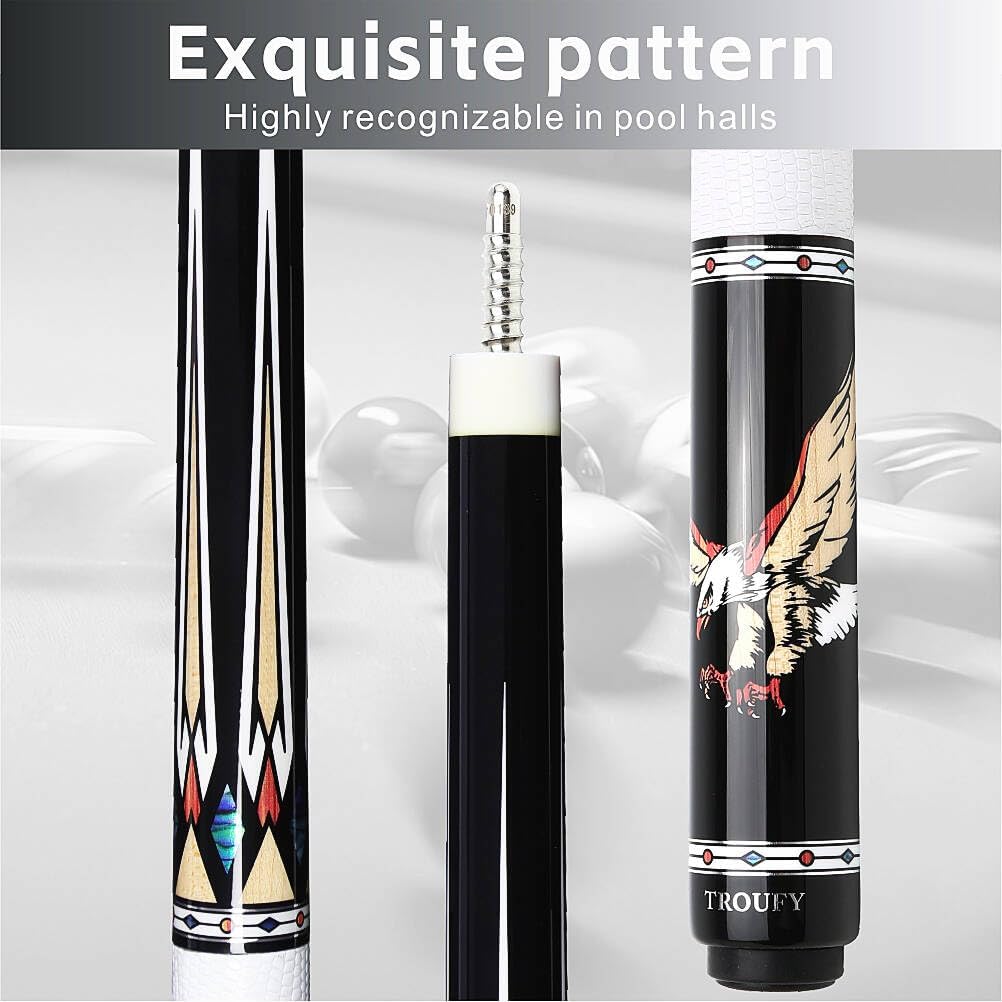 TROUFY Kohlefaser Pool Queue mit Koffer Kombination, Kohlefaser Billard Queue-Sticks Verlängerung 12