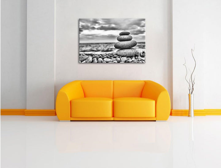 Pixxprint Steinturm am Strand / 100x70cm Leinwandbild bespannt auf Holzrahmen/Wandbild Kunstdruck De