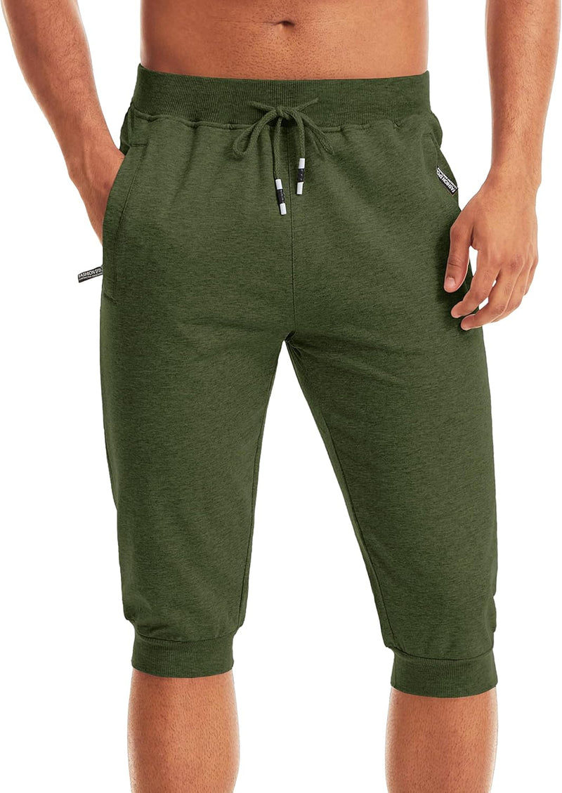 MAGCOMSEN Herren Sport Short 3/4 Trainingshose Sommer Jogging Capri mit Reissverschlusstaschen Leich