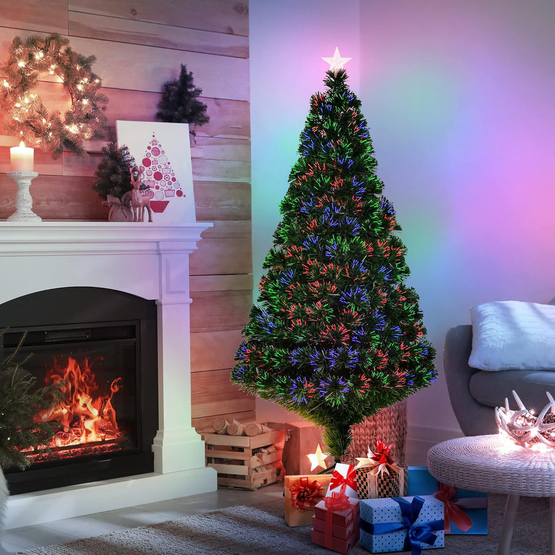 HOMCOM Künstlicher Weihnachtsbaum 150 cm mit Glasfaser künstlich Tannenbaum mit LED Beleuchtung, 180