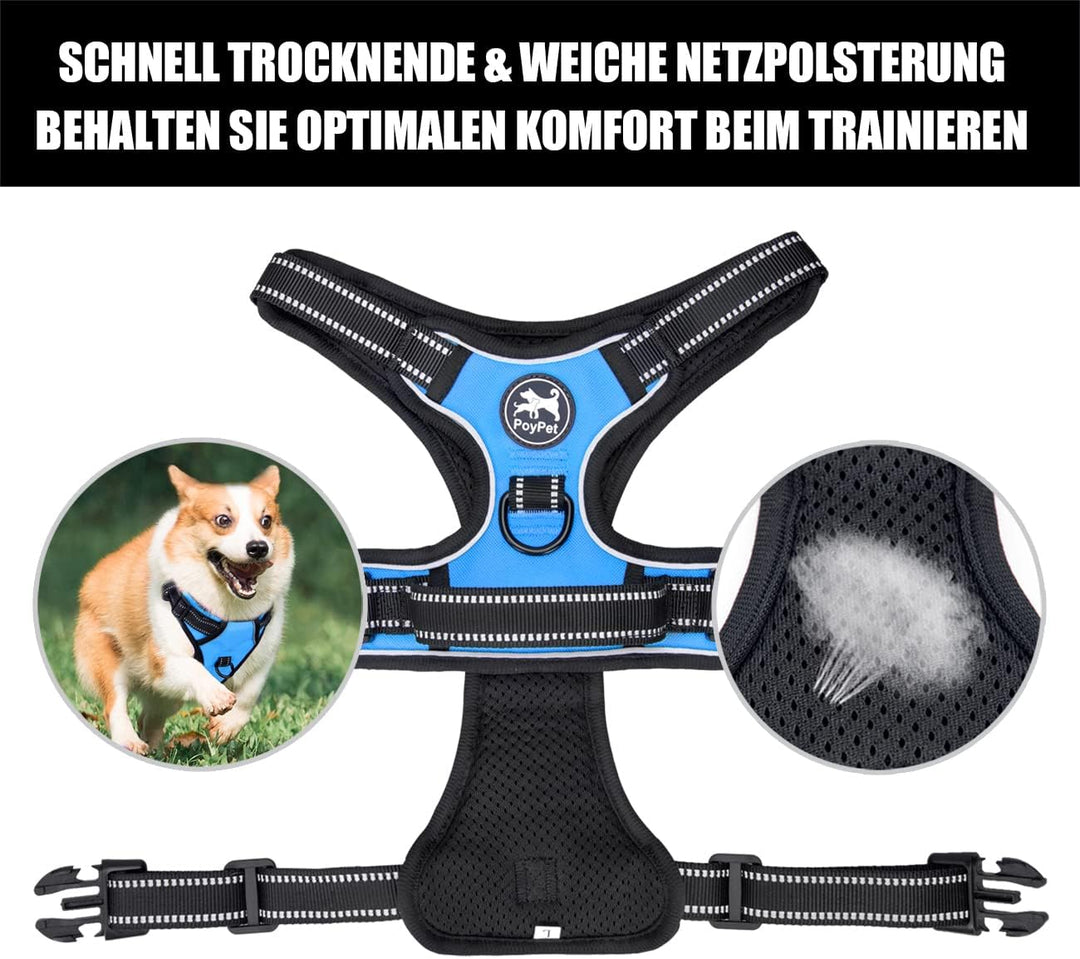 PoyPet No Pull Hundegeschirr, reflektierendes Westengeschirr mit 2 Leinenbefestigungen und einfachem