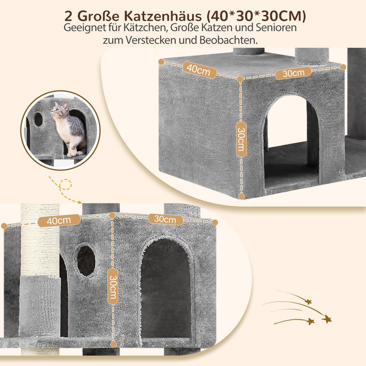 Globlazer Kratzbaum XXL 193 cm Hoch mit 2 Grosse Katzenhaus, Hängematte 50 * 40CM, Gross Plattform G