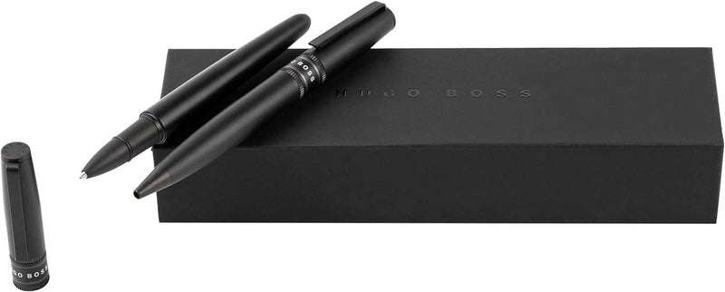 Hugo Boss Illusion Gear Set Tintenroller und Kugelschreiber aus Messing und Chrome in der Farbe Blac