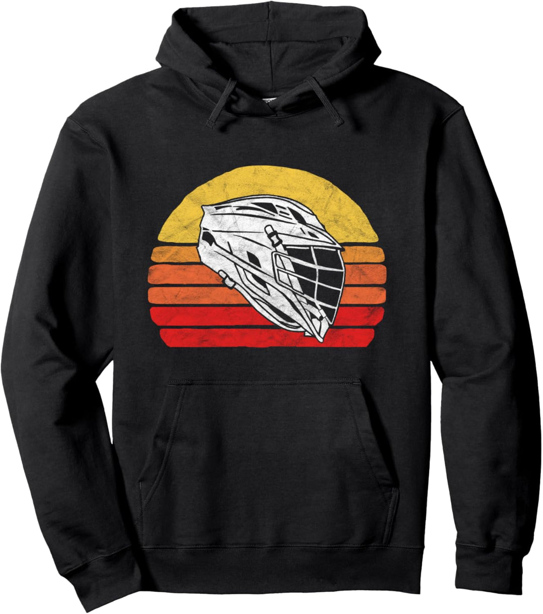 Retro Lacrosse Helmet Lax Design & Vintage 80s Sunset Pullover Hoodie