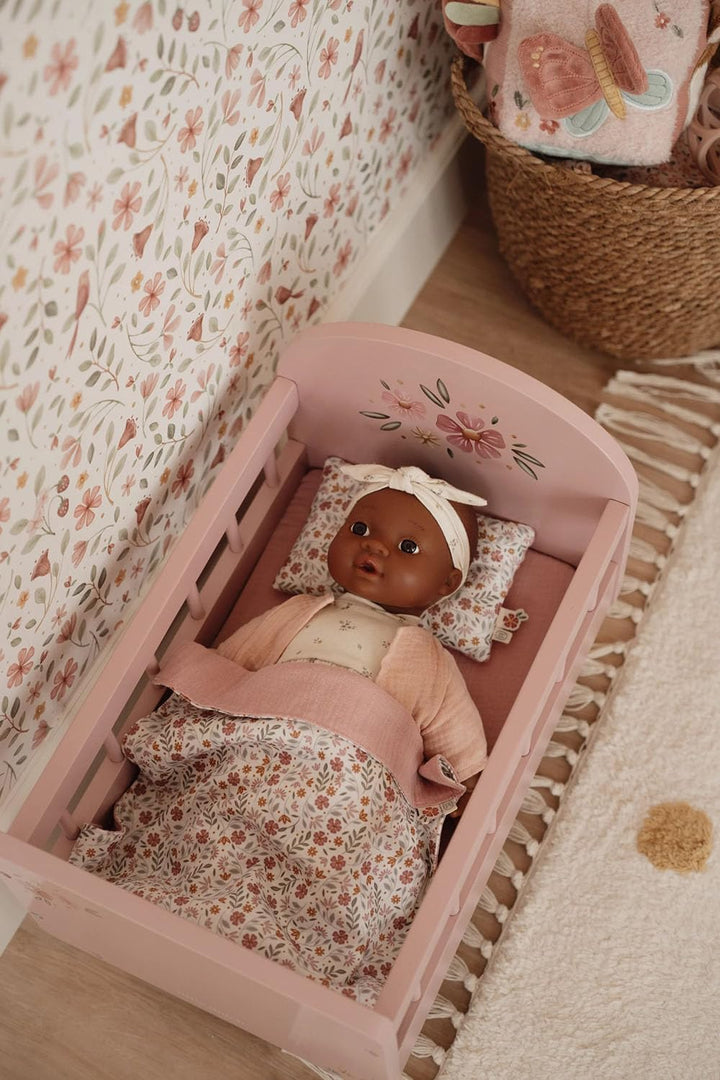 Little Dutch Puppenbett Bett für Babypuppen Puppen Holz rosa mit Blume - rosa
