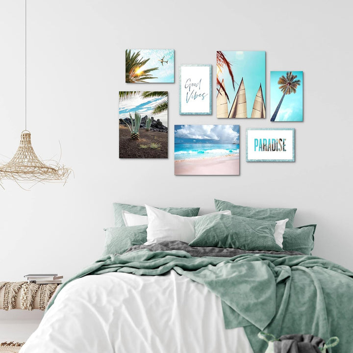 Novart Wandbilder Meer - KOMPLETT AUFHÄNGFERTIG - Paradies Strand Wohnzimmer Schlafzimmer- 7 Moderne