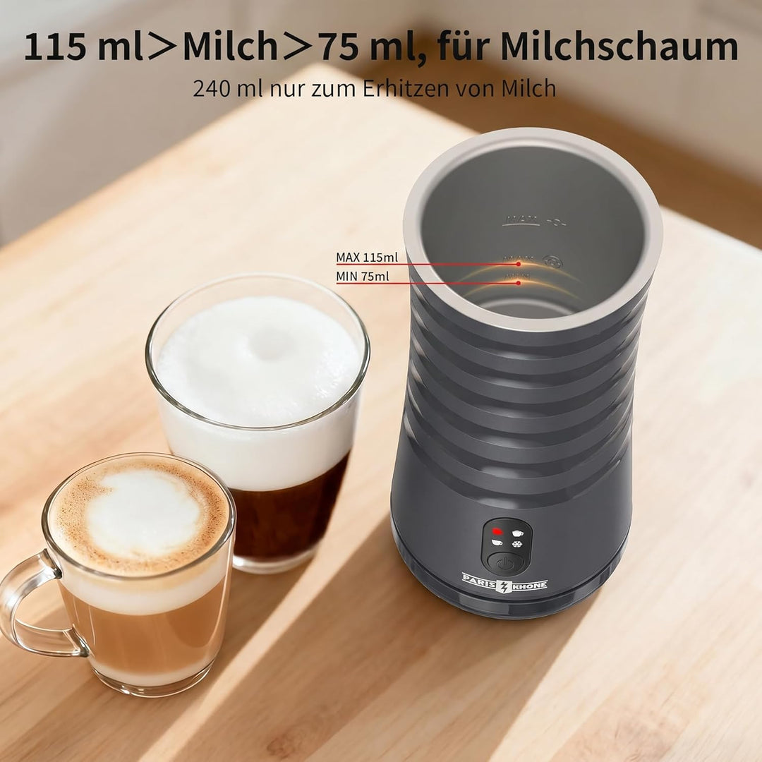 PARIS RHÔNE Milchaufschäumer Elektrischer, 4-in-1-Milchaufschäumer, Geeignet für Heissen und Kalten