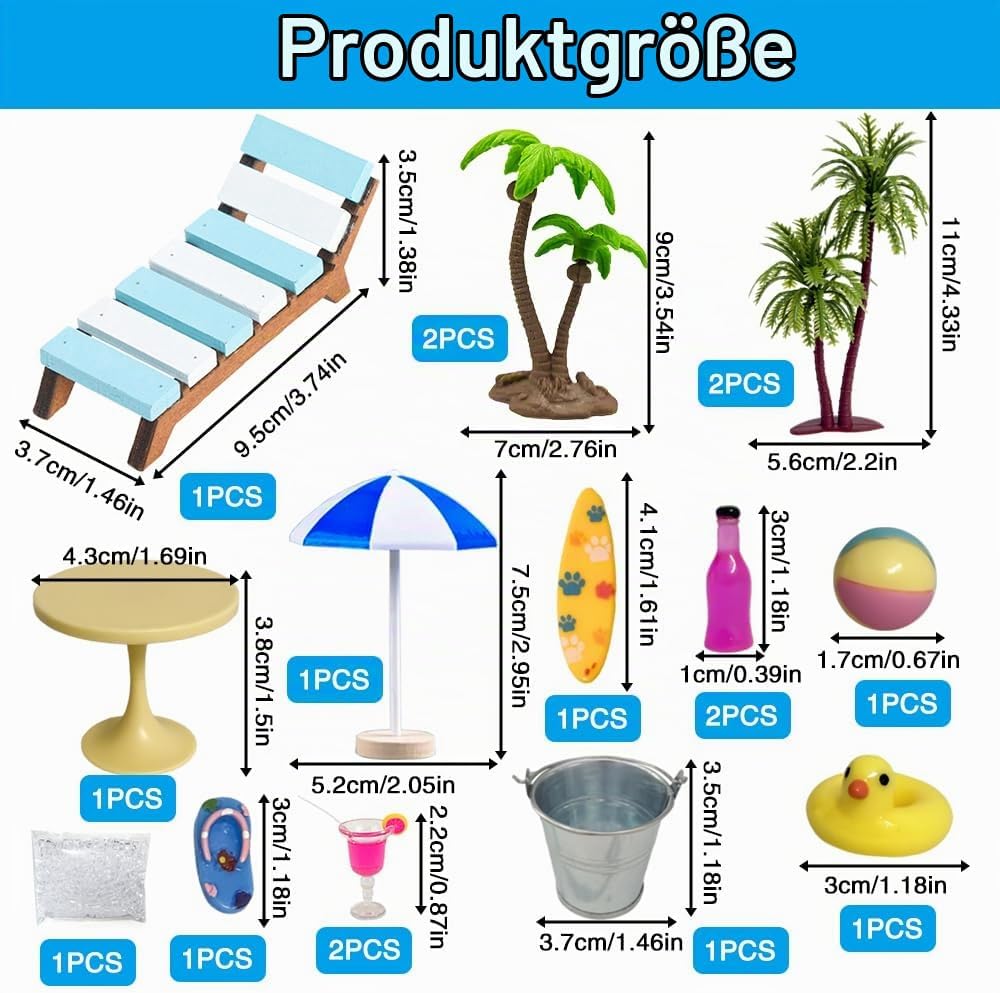 Golgner 18 Pcs Miniatur Deko Sauna Zubehör, Strand Mikrolandschaft, Strand Deko Miniatur Set, mit Mi