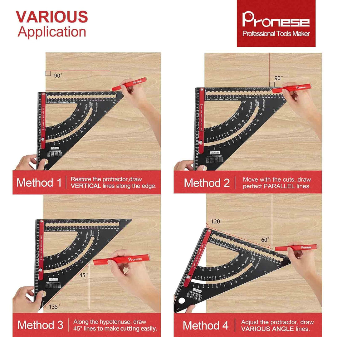 Pronese Verstellbares Dachviereck 30.5 cm, Aluminiumlegierung, Drehradren-Quadrat, metrisches und im