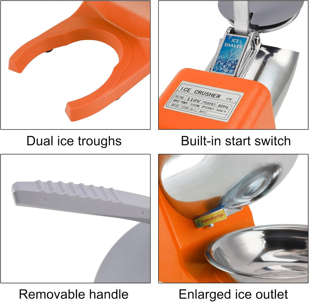 Topteng Electric Ice Crusher Machine 143LBS/Hr Snow Cone Maker Ice Shaver 500W EU Plug with Splash-P