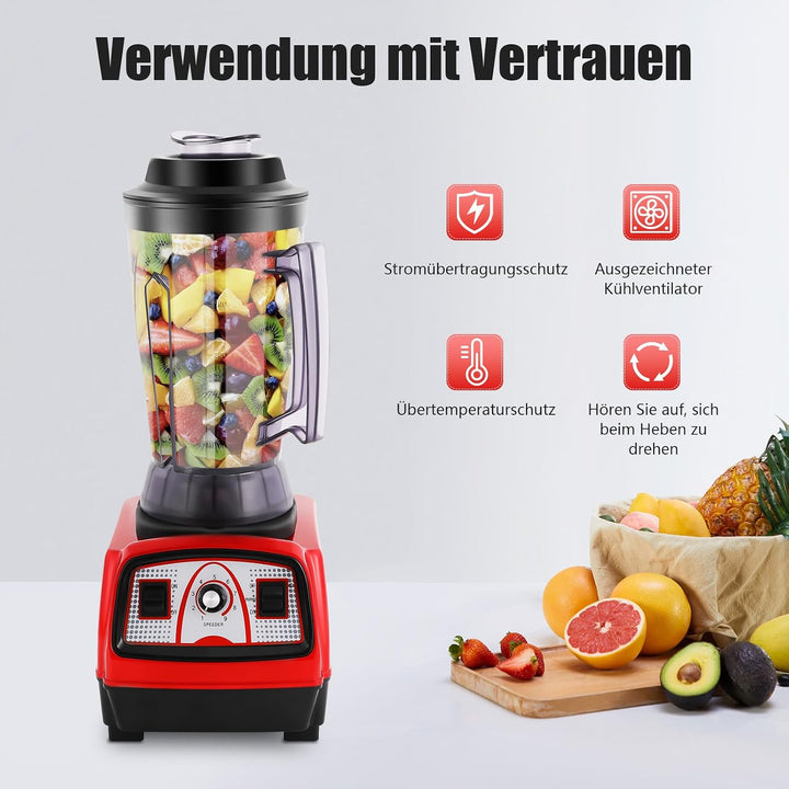 2000W Standmixer 4L Mixer Hochleistungsmixer mit 9 Einstellbaren Geschwindigkeiten, Standmixer Smoot